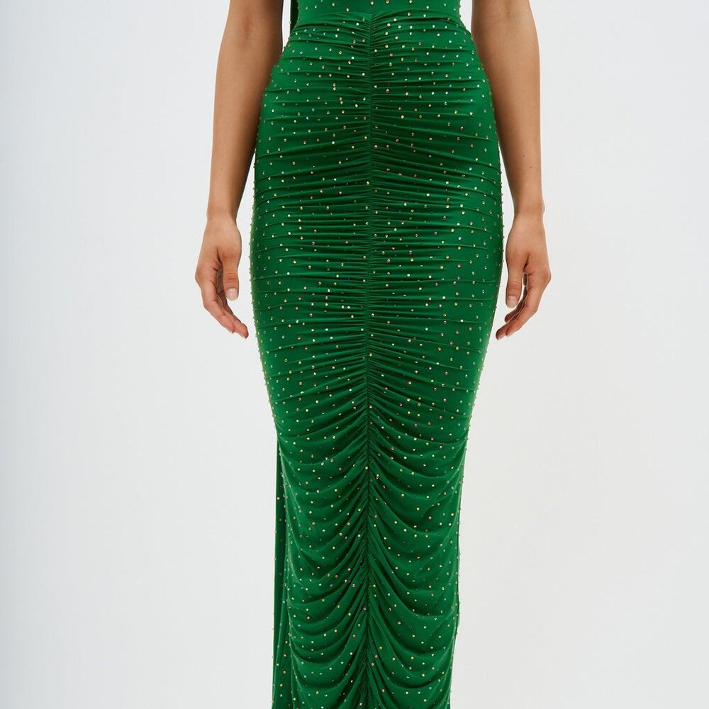 New NWT Alex Perry Ruched Crystal Skirt in Emerald embellished ruched bodycon - Picture 1 of 15